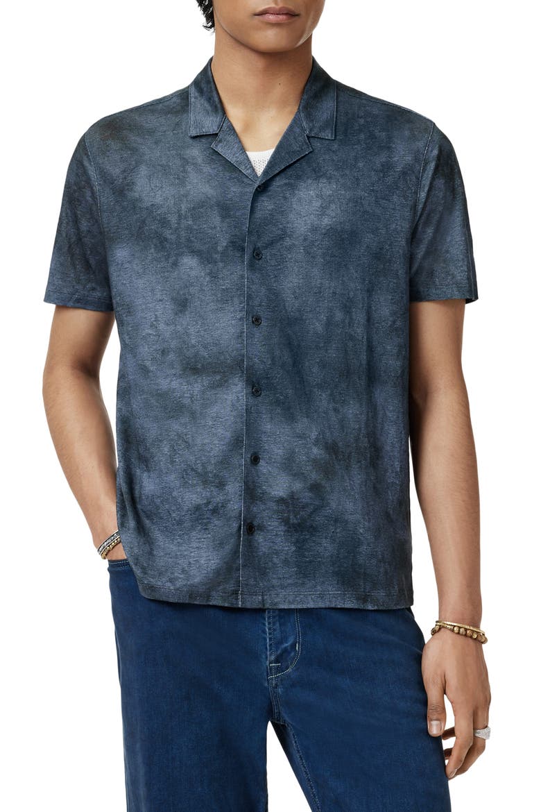 Agosta Burnout Effect Linen Camp Shirt, Main, color, STEEL BLUE