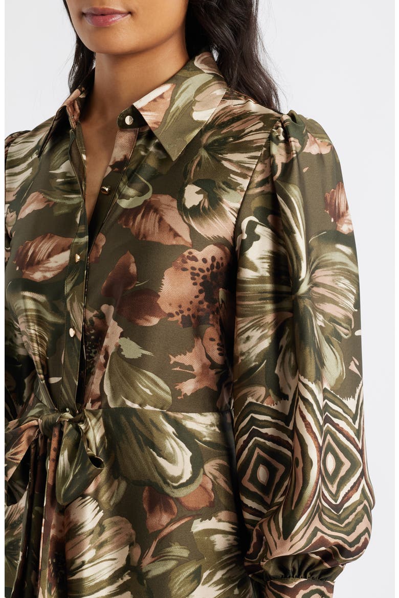 Print Long Sleeve Shirtdress, Alternate, color, GREEN MULTI