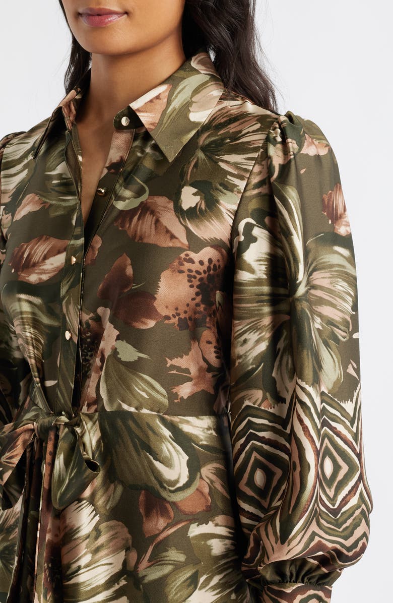 Julia Jordan Print Long Sleeve Shirtdress, Alternate, color, Green Multi