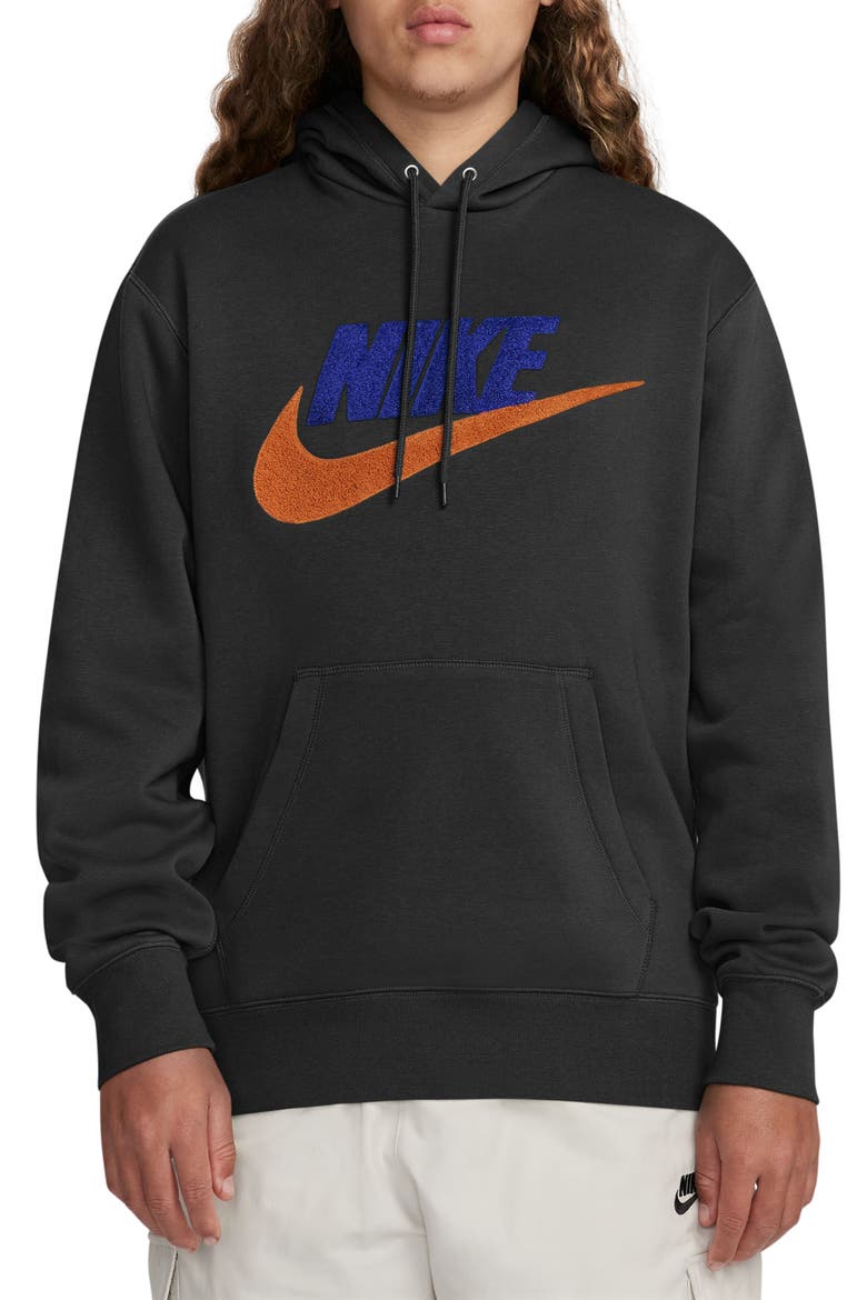 Club Chenille Futura Fleece Hoodie, Main, color, 010 BLACK/DEEP ROYAL BLUE/SAFETY ORANGE