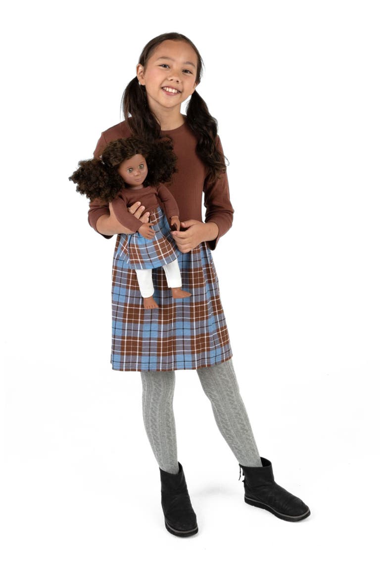 Girls Skirt Dress with Matching Doll Dress, 100% Cotton, Main, color, BROWN