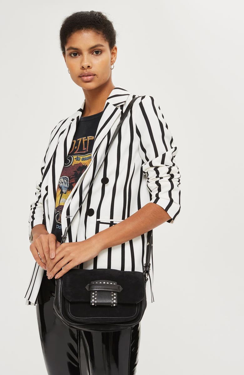 Topshop Premium Leather & Suede Crossbody Bag, Alternate, color,