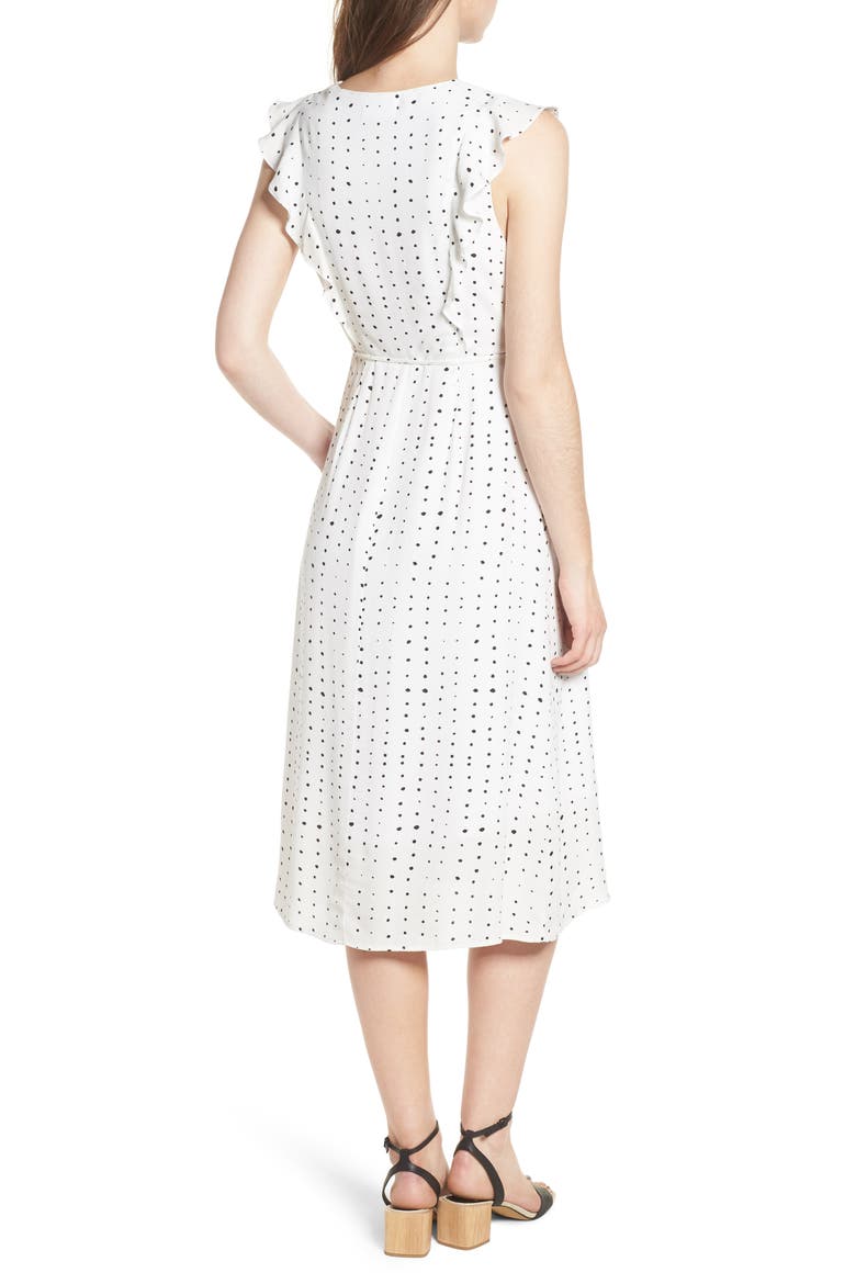Dottie Ruffle Midi Wrap Dress, Alternate, color, WHITE/ BLACK