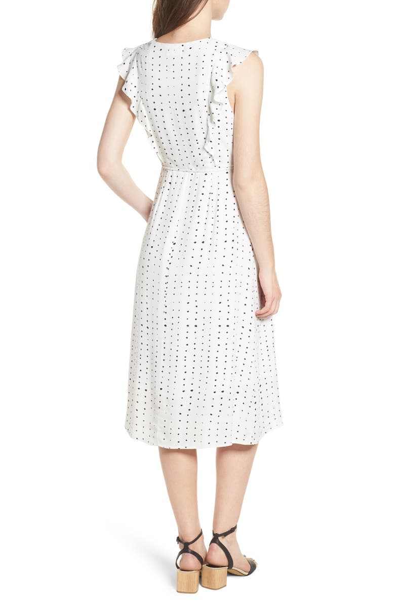Lost + Wander Dottie Ruffle Midi Wrap Dress, Alternate, color, 