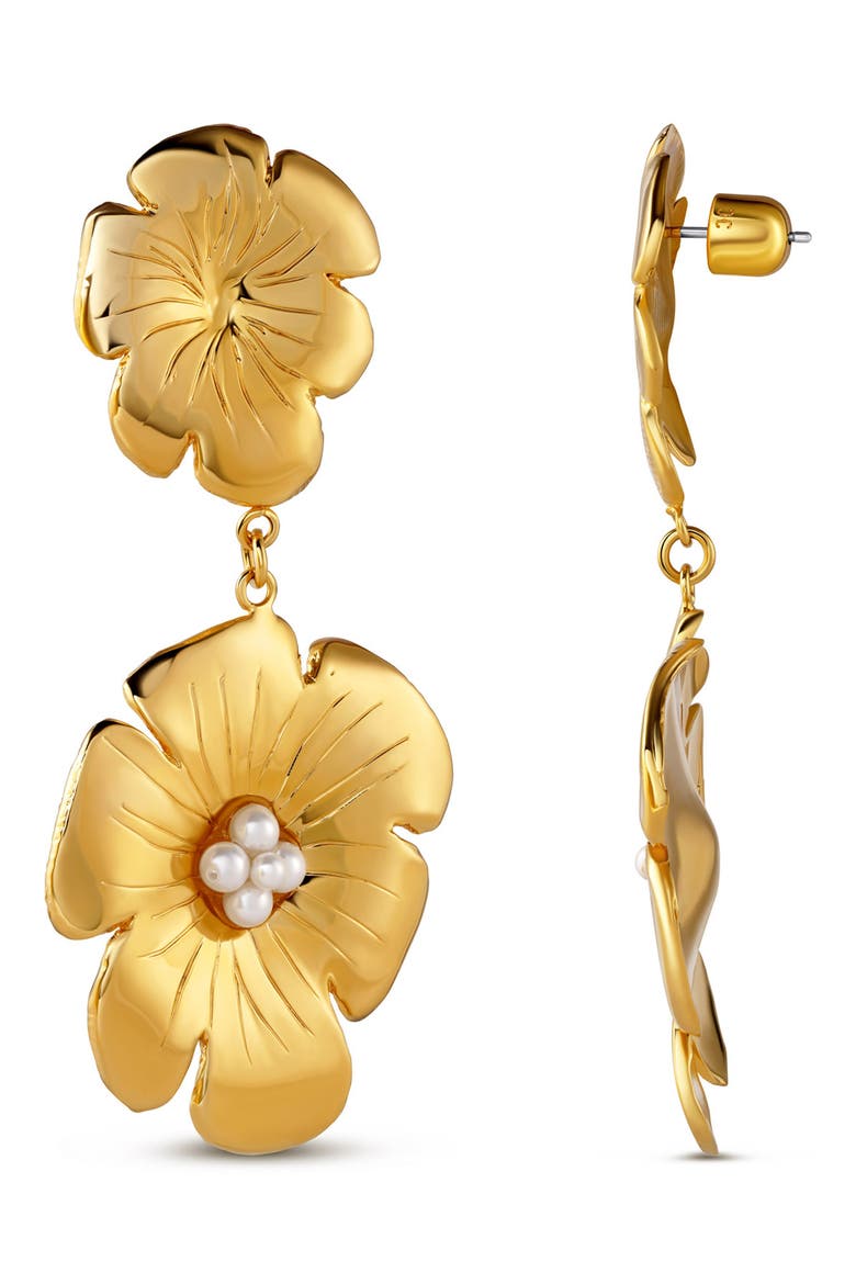 Double Poppy Drop Earrings, Alternate, color, 14K GOLD