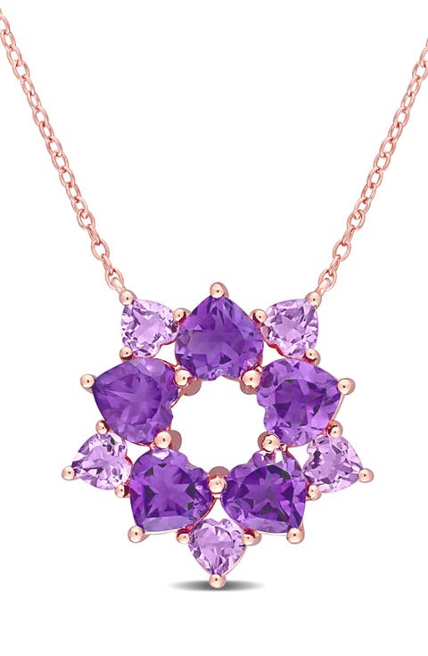 Sterling Silver Amethyst Heart Open Circle Pendant Necklace