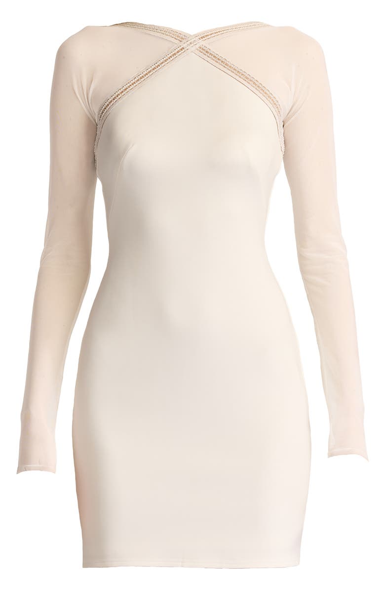 SHO by Tadashi Shoji Illusion Long Sleeve Cocktail Minidress, Alternate, color, White