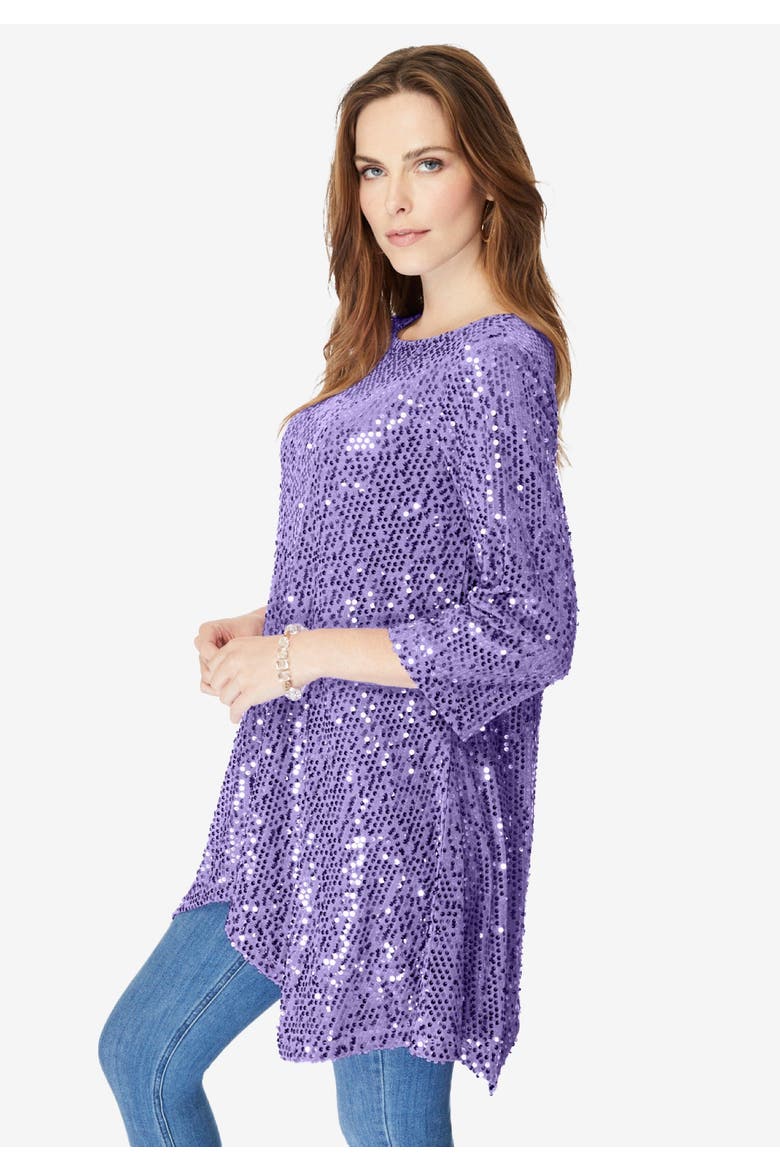 Handkerchief Hem Sequin Tunic, Alternate, color, SPARKLING CHAMPAGNE