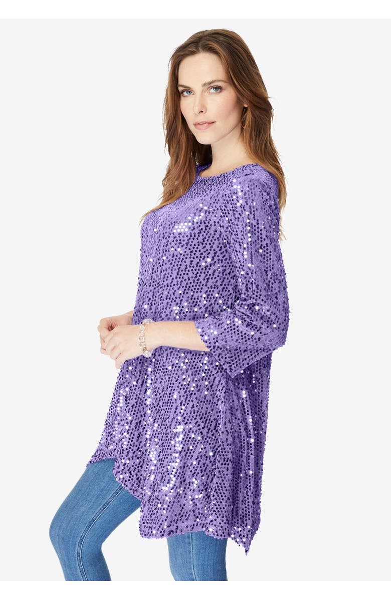 Roaman's Handkerchief Hem Sequin Tunic, Alternate, color, Sparkling Champagne