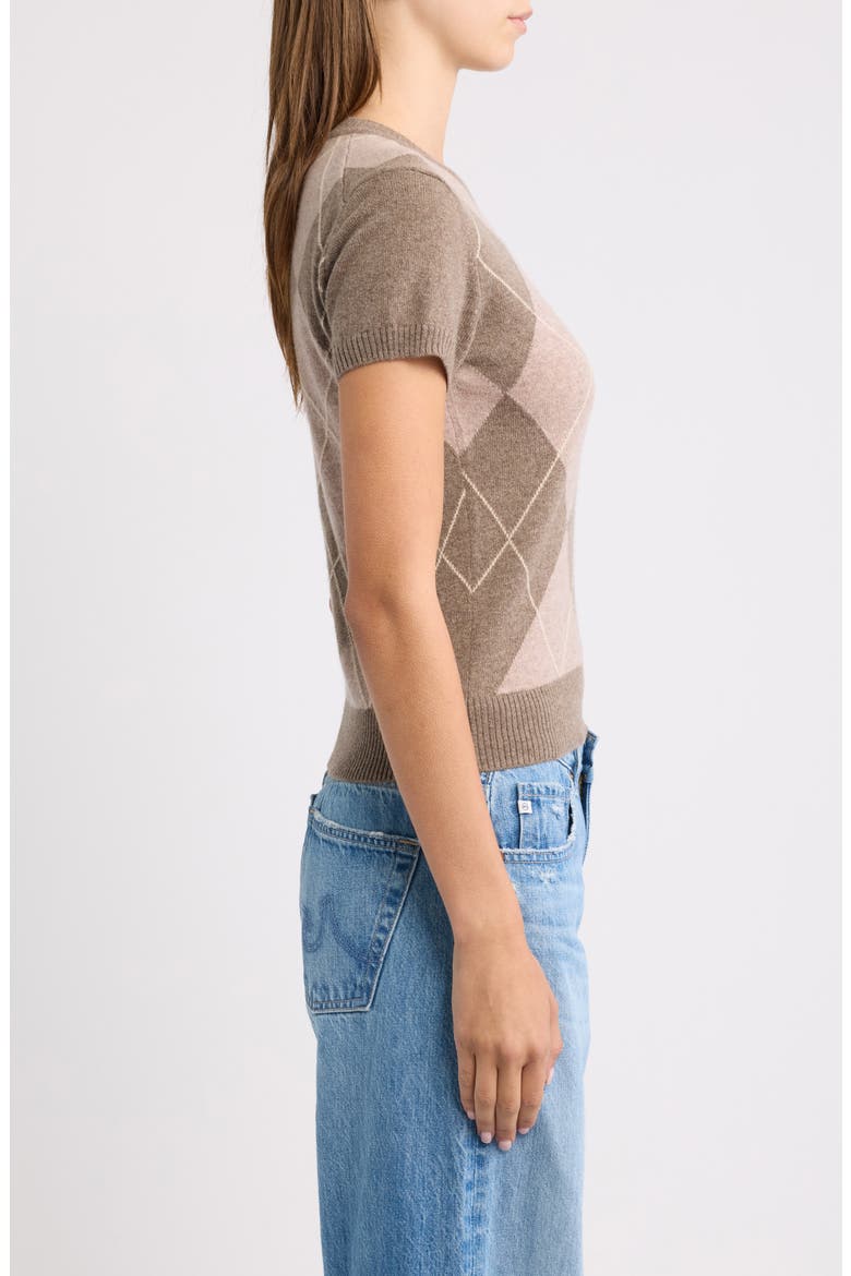 Darcy Short Sleeve Cashmere Sweater, Alternate, color, OAK ARGYLE