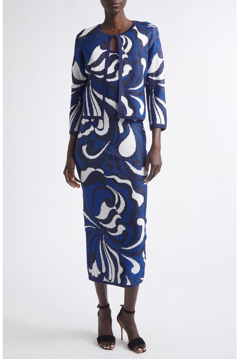 Lynn Metallic Scroll Jacquard Sweater Dress, Alternate, color, MIDNIGHT/ COBALT METALLIC
