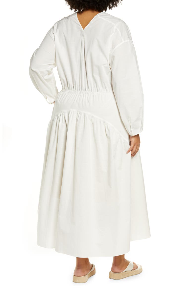Double V-Neck Long Sleeve Cotton Dress, Alternate, color, OPTIC WHITE