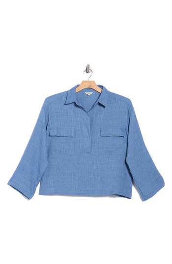 Max Studio Textured Collared Shirt In Blue