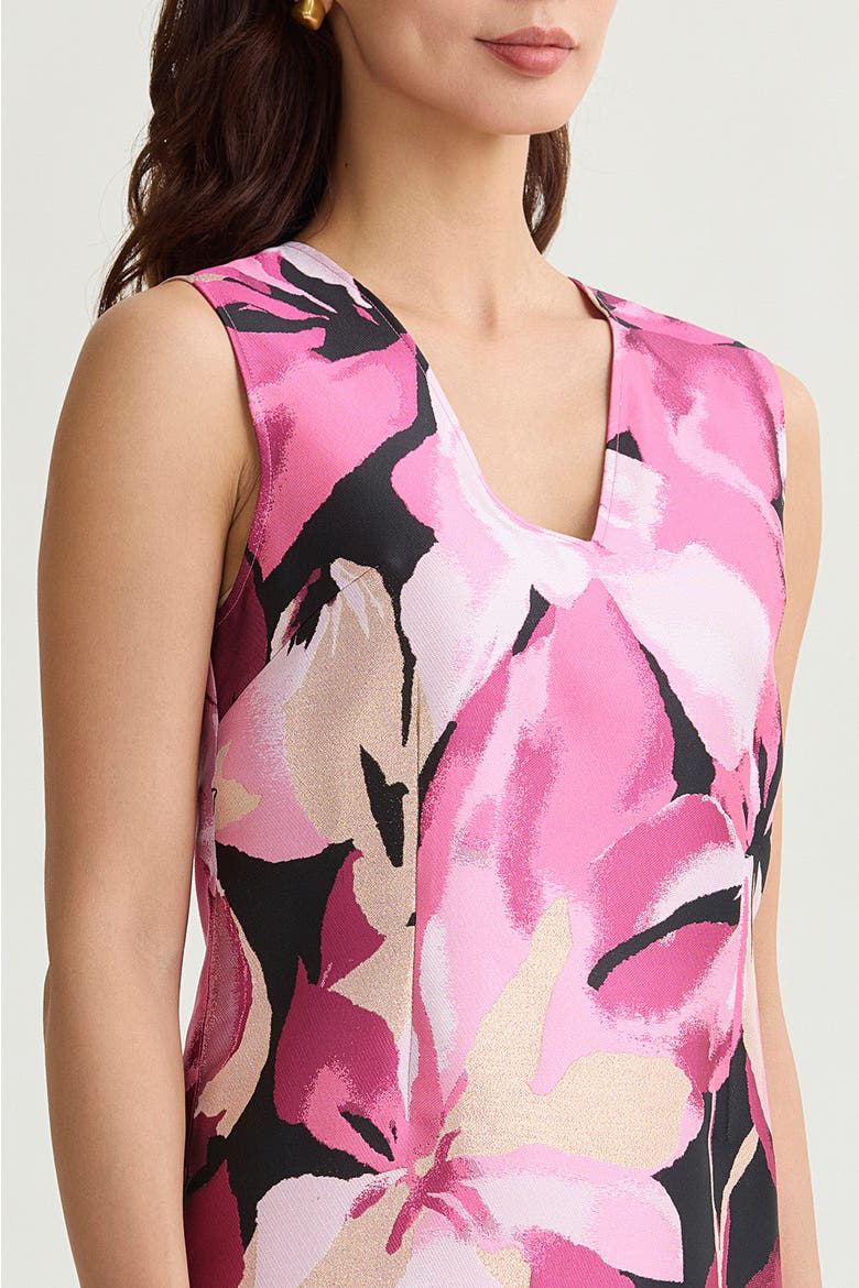 Family Savvy Shimmer Lined Floral Jacquard Woven Sheath Dress, Alternate, color, Carmine Rose/Pink