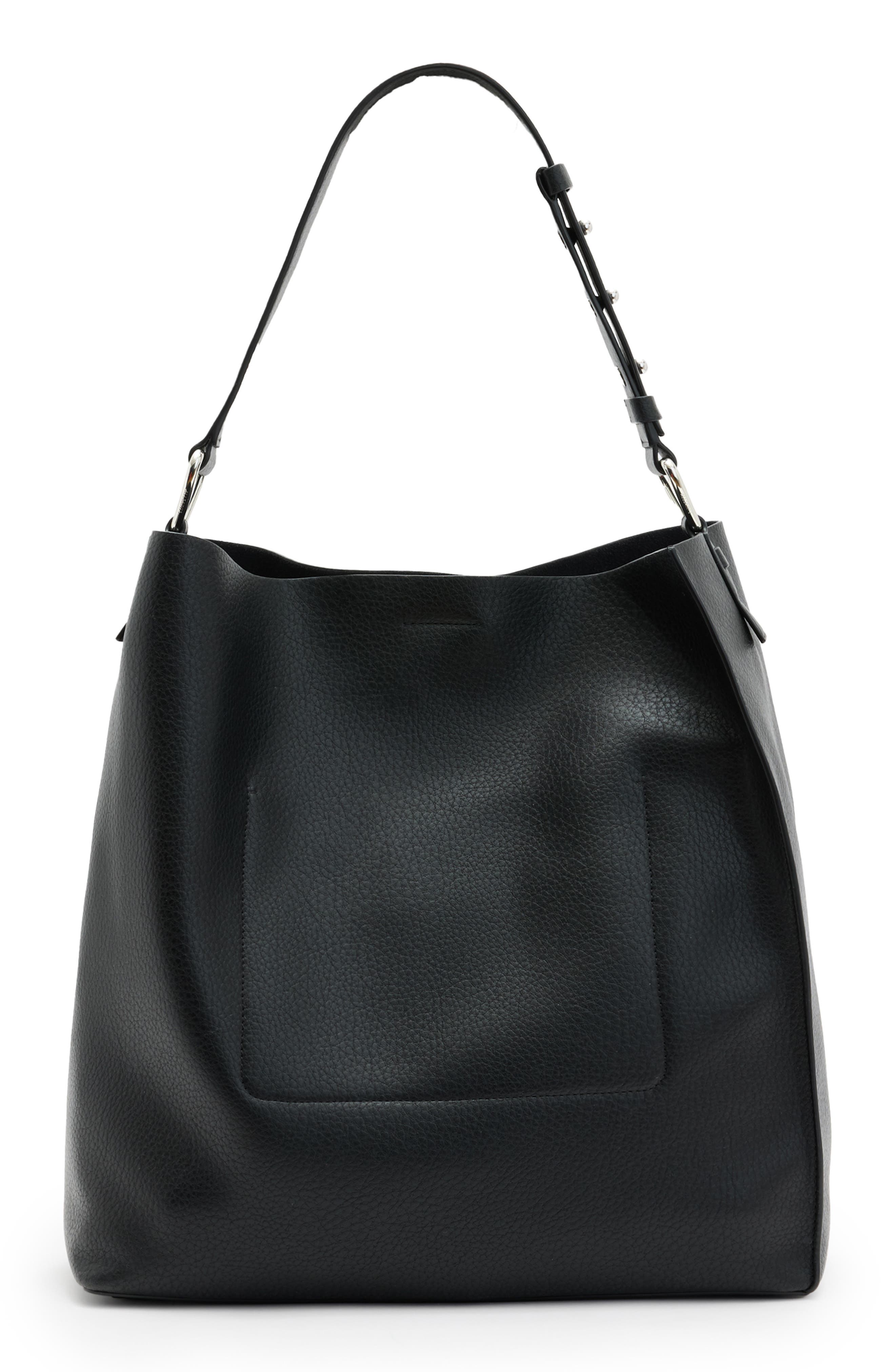 AllSaints Captain N/S Leather Shoulder Bag, Alternate, color, Black