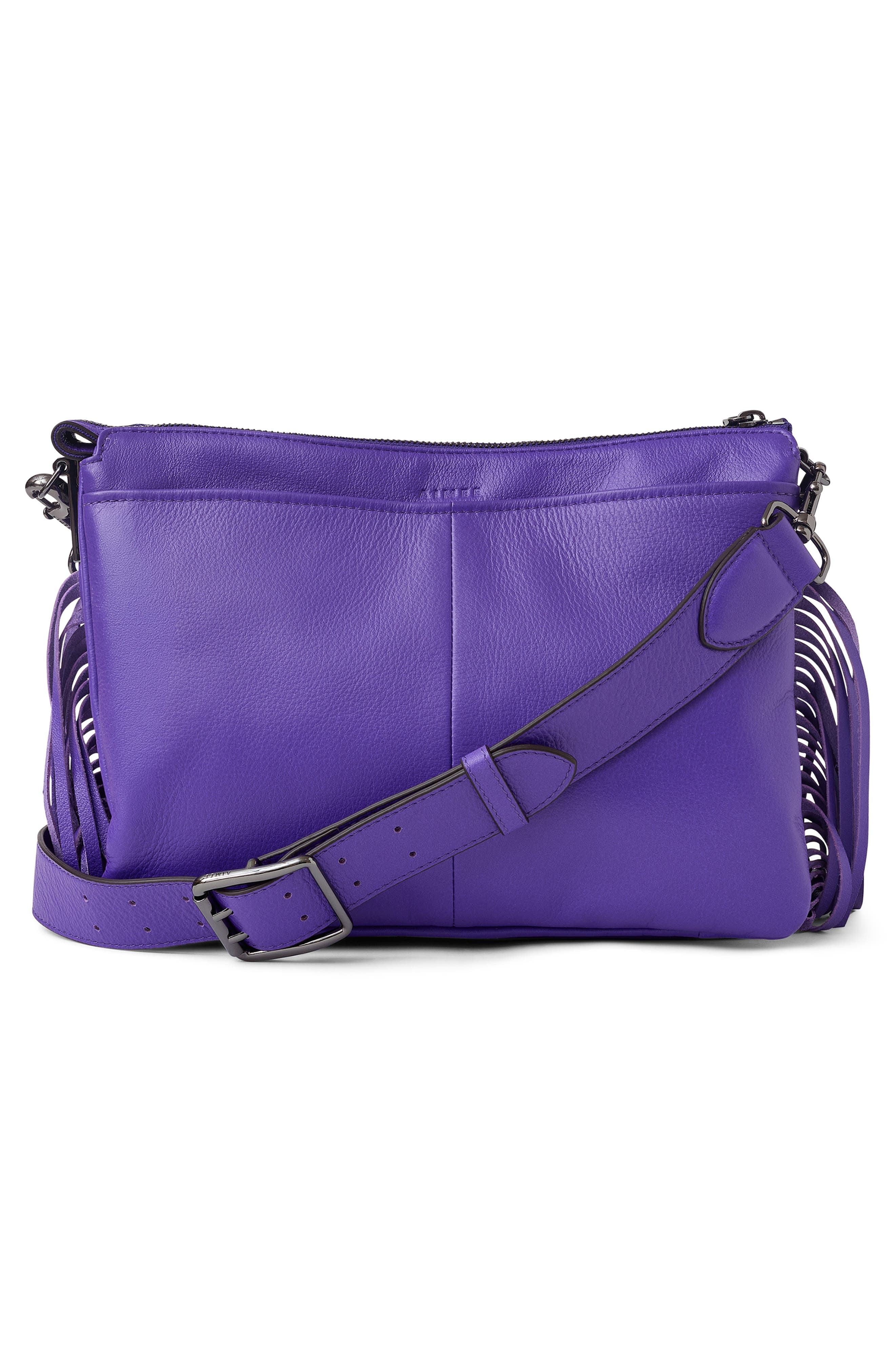 Famous Fringe Large Leather Crossbody, Alternate, color, ROYAL PURPLE CHEVRON