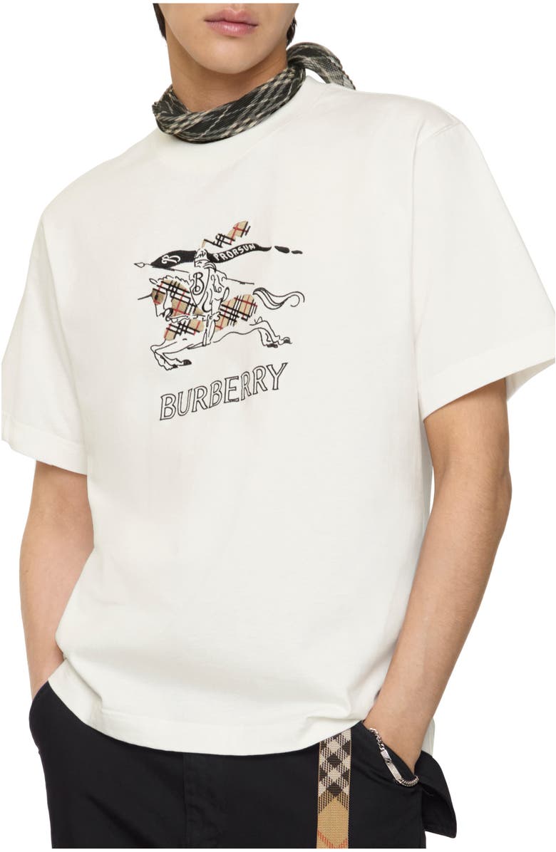 Burberry Knight Sketch Cotton T-shirt, Main, color, Chalk White