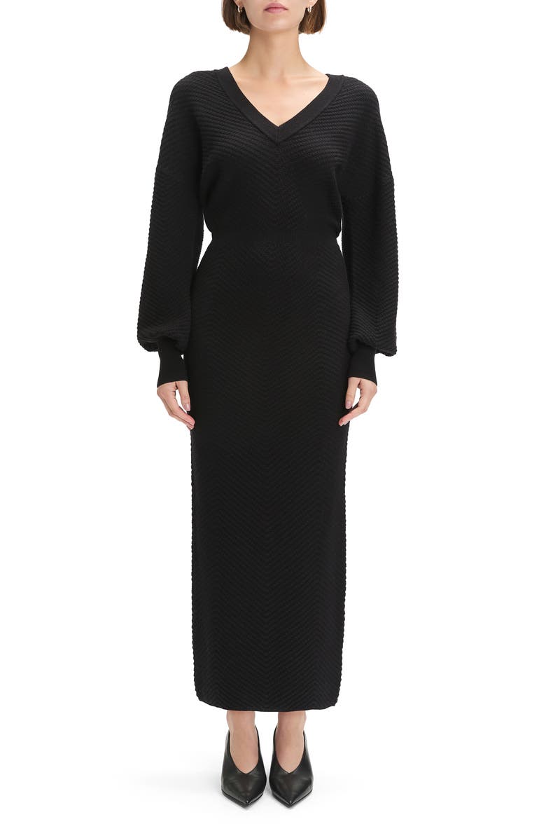 Favorite Daughter The Ava Texture Long Sleeve Maxi Dress, Main, color, Black