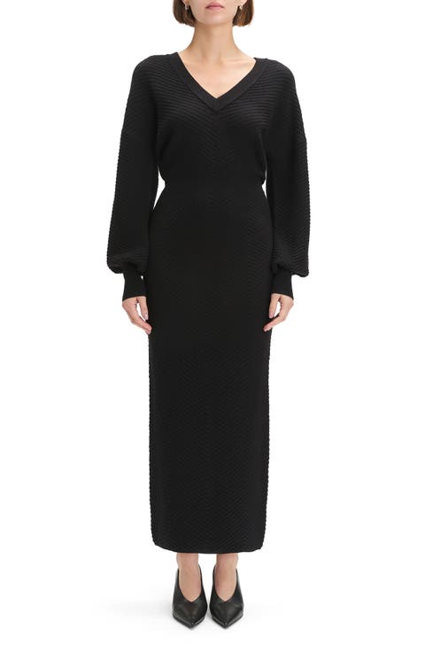 The Ava Texture Long Sleeve Maxi Dress (Petite)