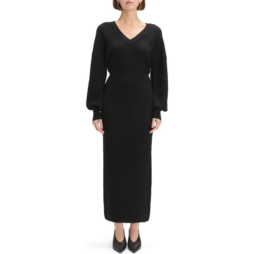 Favorite Daughter The Ava Texture Long Sleeve Maxi Dress In Black