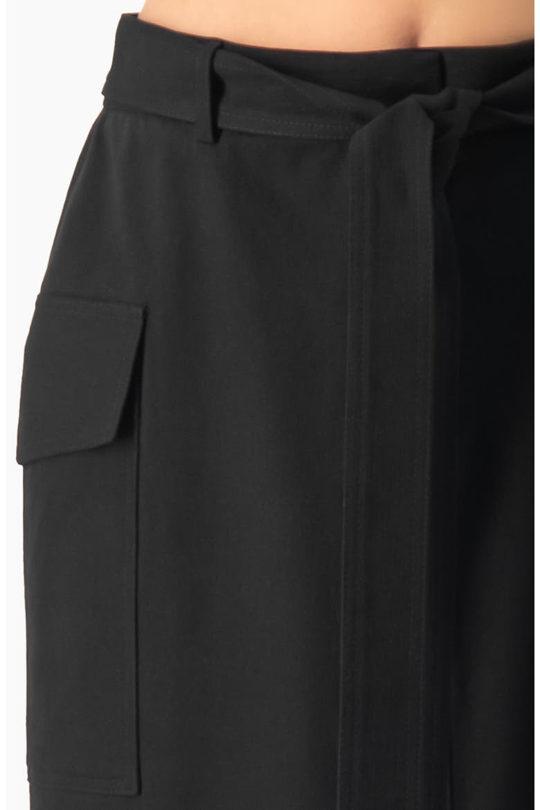 High-Rise Belted Straight Midi Skirt with Side Slit, Alternate, color, Black