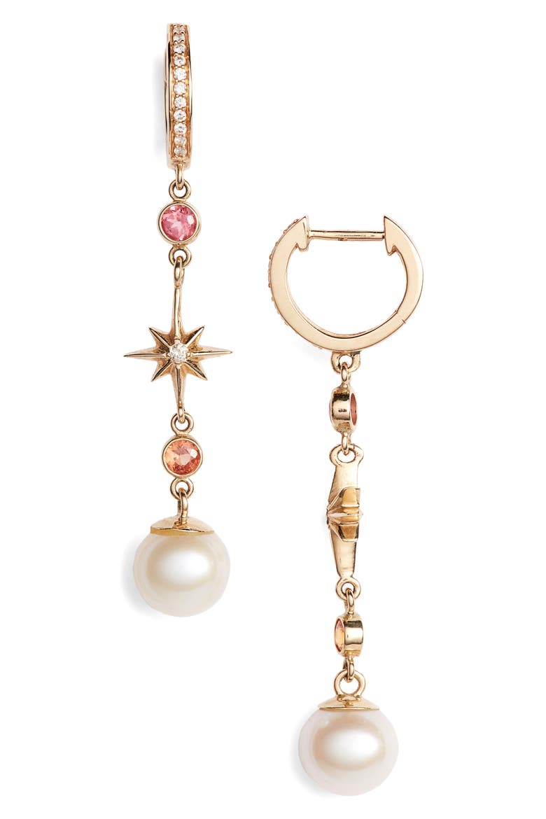 Elixir Single Linear Pearl, Diamond & Stone Drop Earring, Main, color, YELLOW GOLD