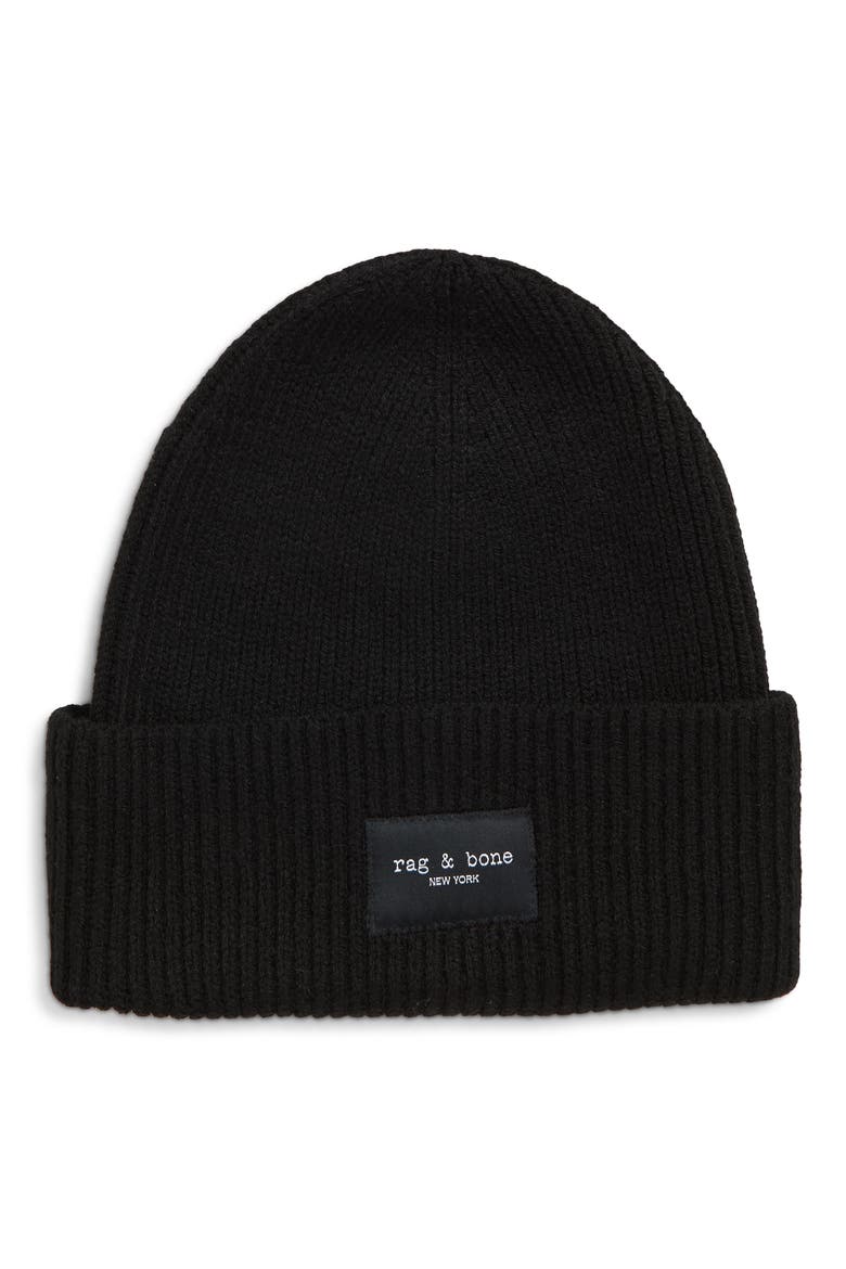 Blake Logo Patch Wool Blend Rib Beanie, Main, color, BLACK