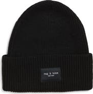 rag & bone Blake Logo Patch Wool Blend Rib Beanie