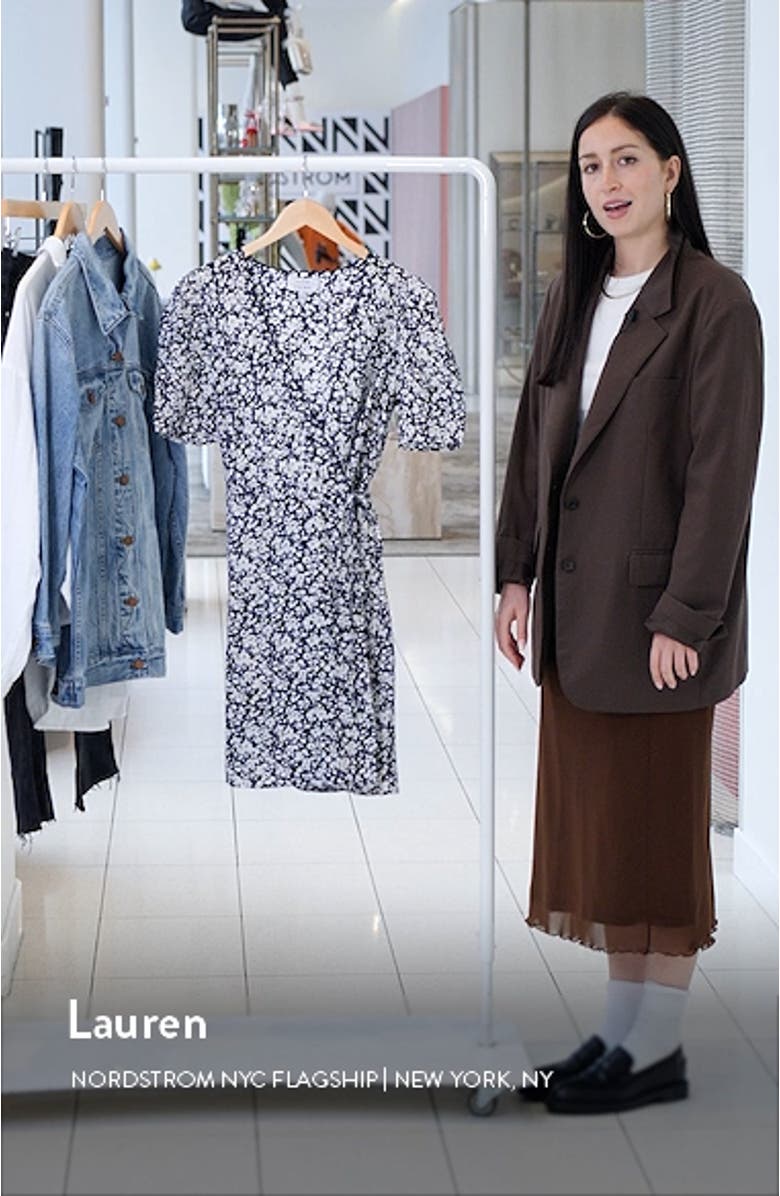 Floral Print Linen Wrap Minidress, sales video thumbnail