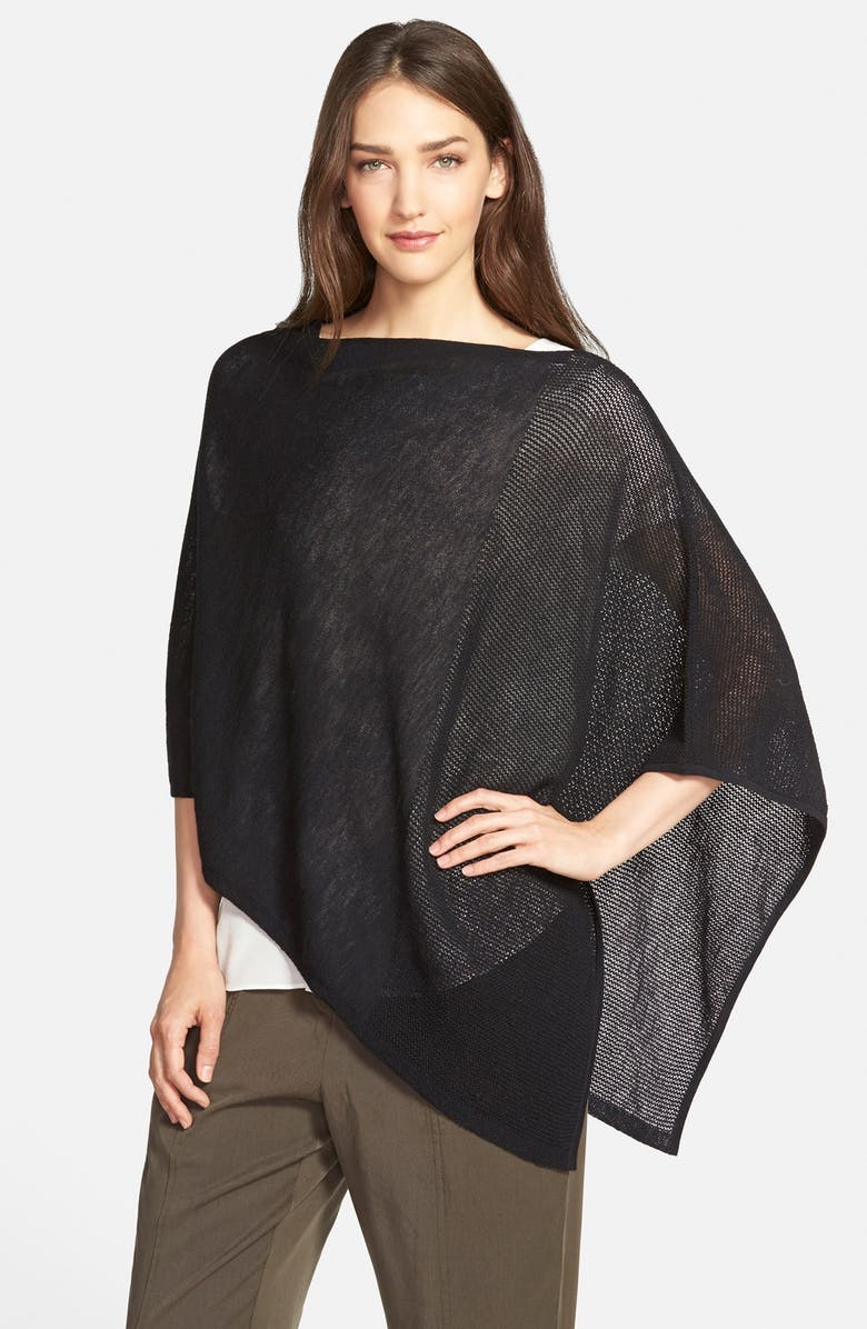 Eileen Fisher Mesh Detail Wool Knit Poncho, Main, color, 