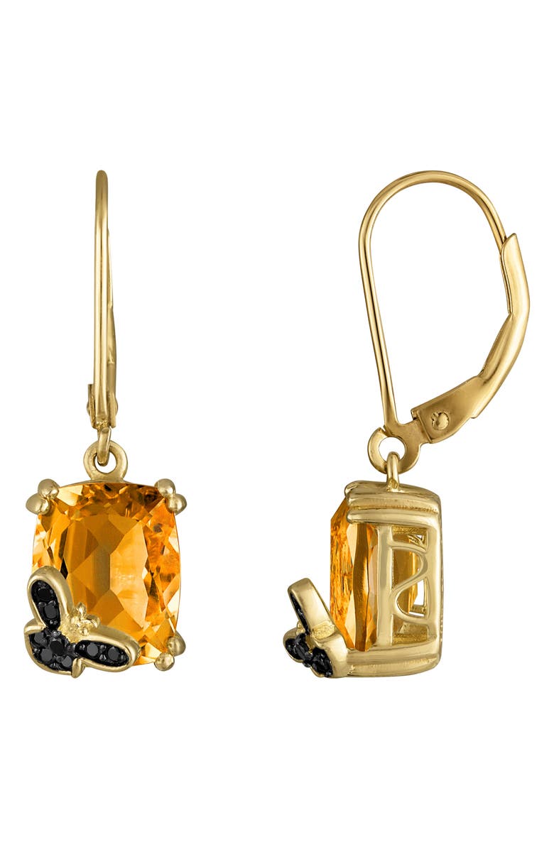FZN Citrine & Cubic Zirconia Bee Lever-Back Earrings, Main, color, Yellow