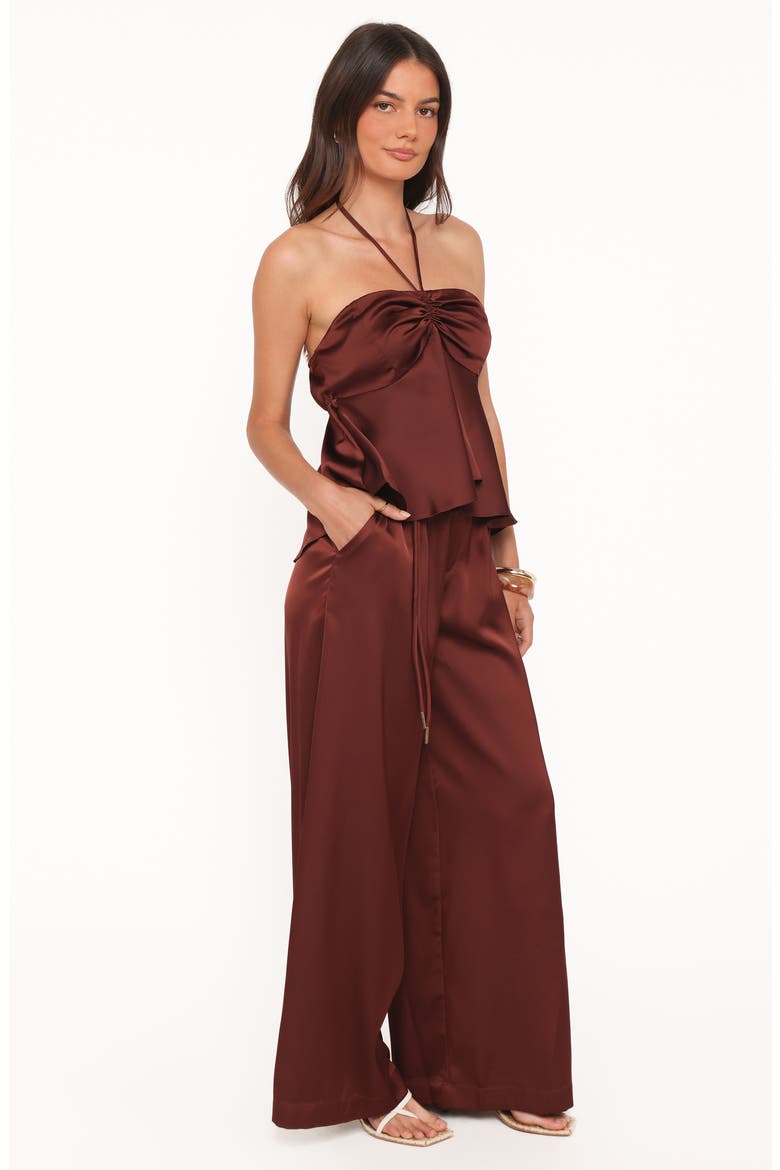Vita High Waist Wide Leg Satin Pants, Alternate, color, BROWN