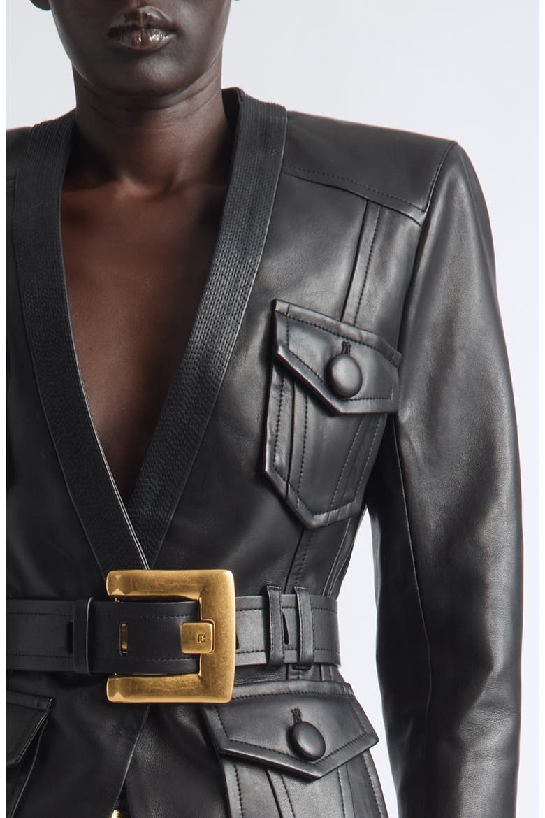 Belted Leather Jacket, Alternate, color, 0PA BLACK