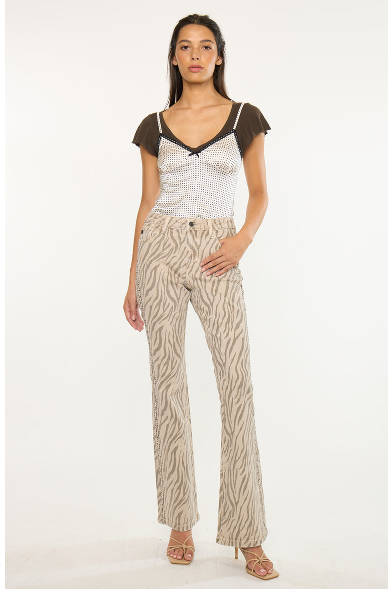 Zellie High Rise Flare Jeans, Alternate, color, Beige Zebra Print