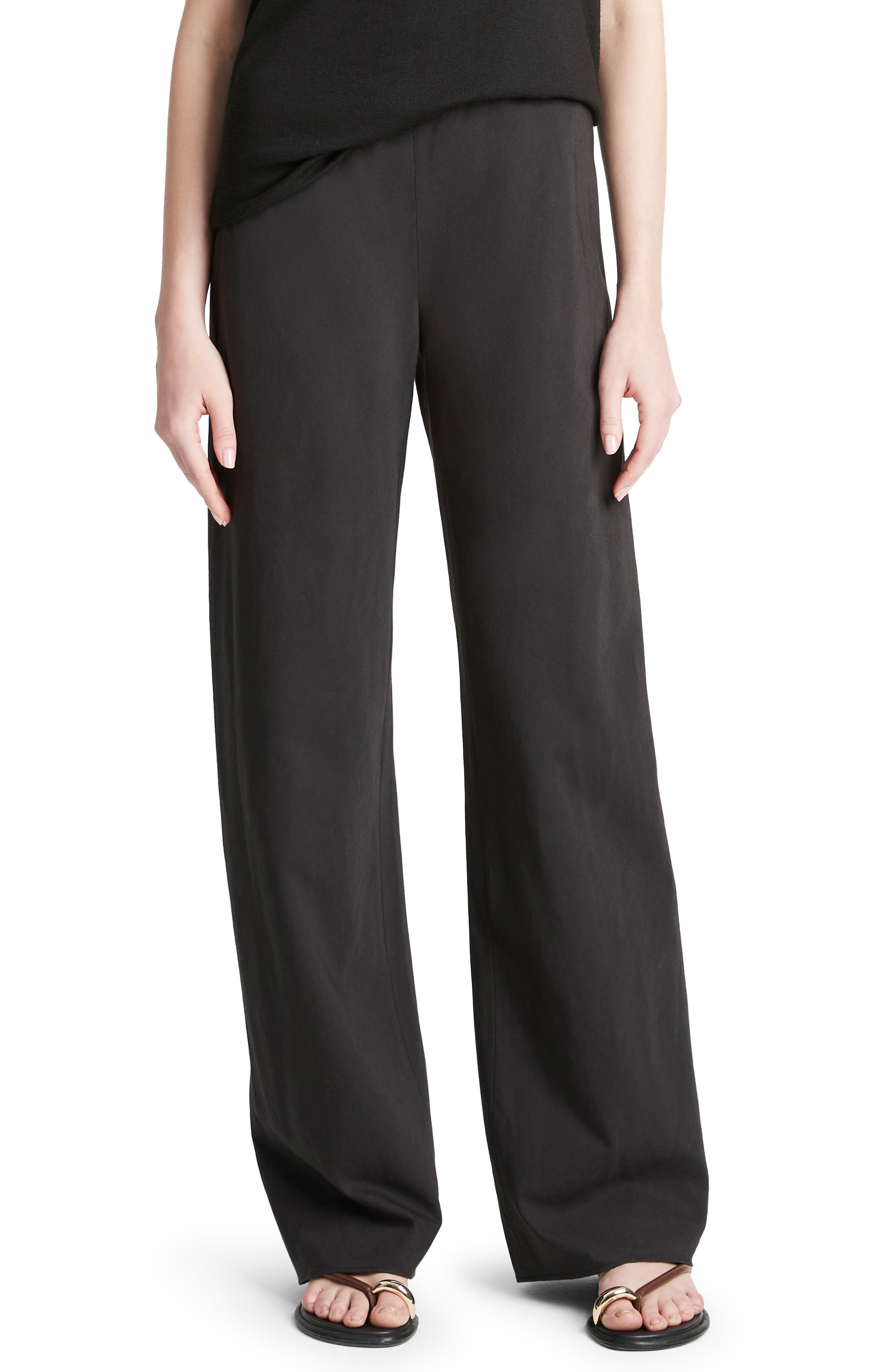 Cotton Blend Wide Leg Pants