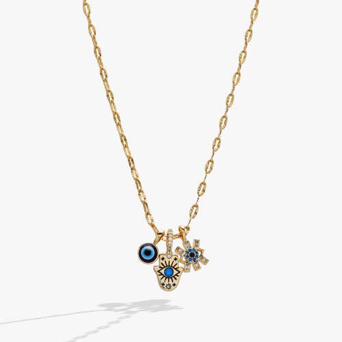 Alex And Ani Evil Eye Triple Charm Necklace In Gold