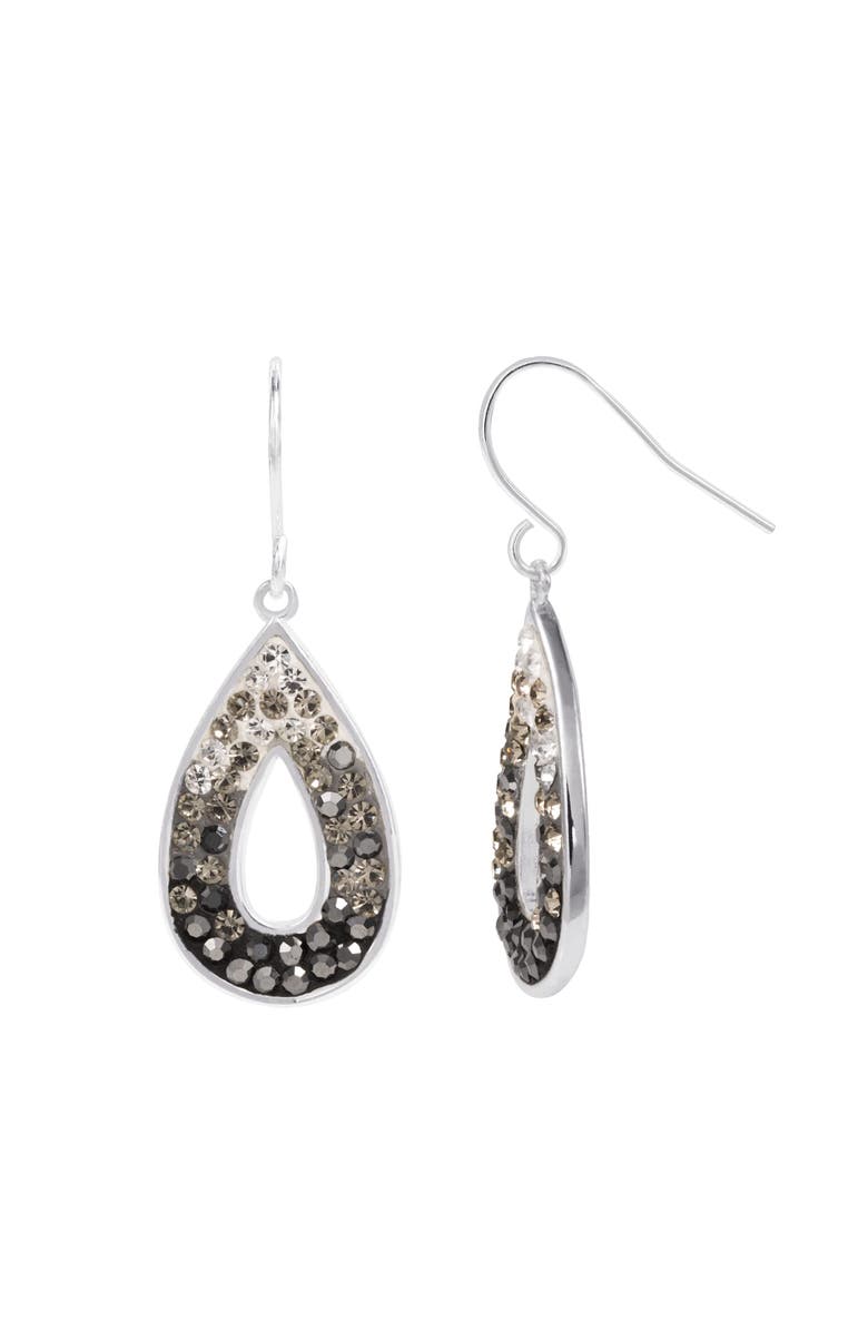 CRYSTALOGY Silver Plated Black And White Ombre Crystal Teardrop Earrings, Alternate, color, Silver