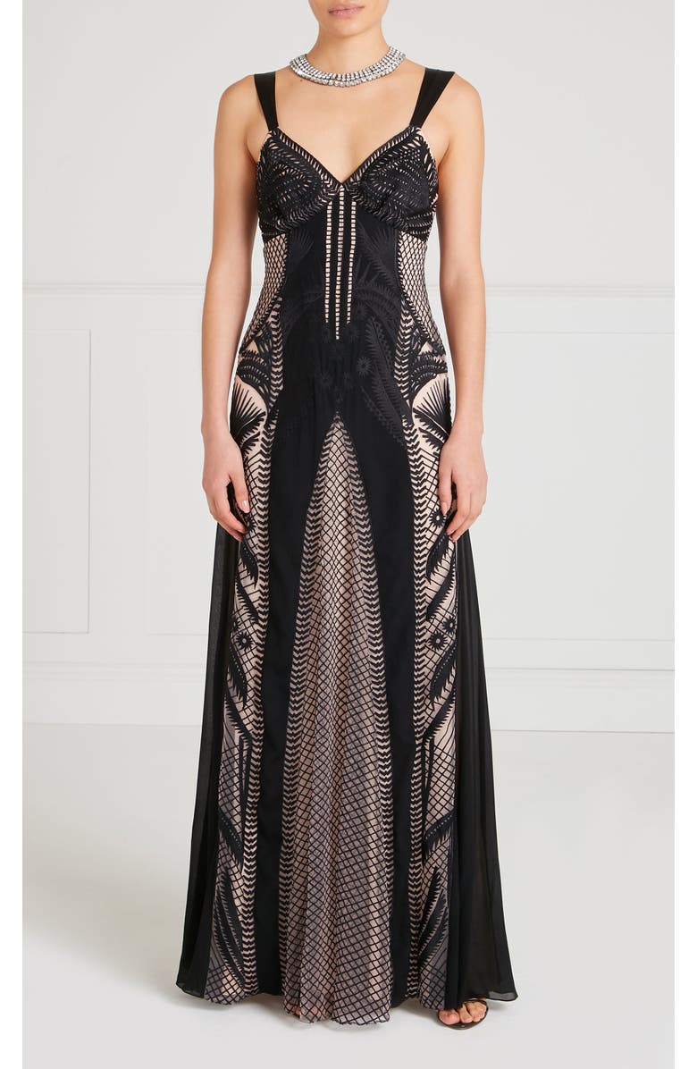 Temperley London Giselle Strappy Gown, Main, color, Black Mix