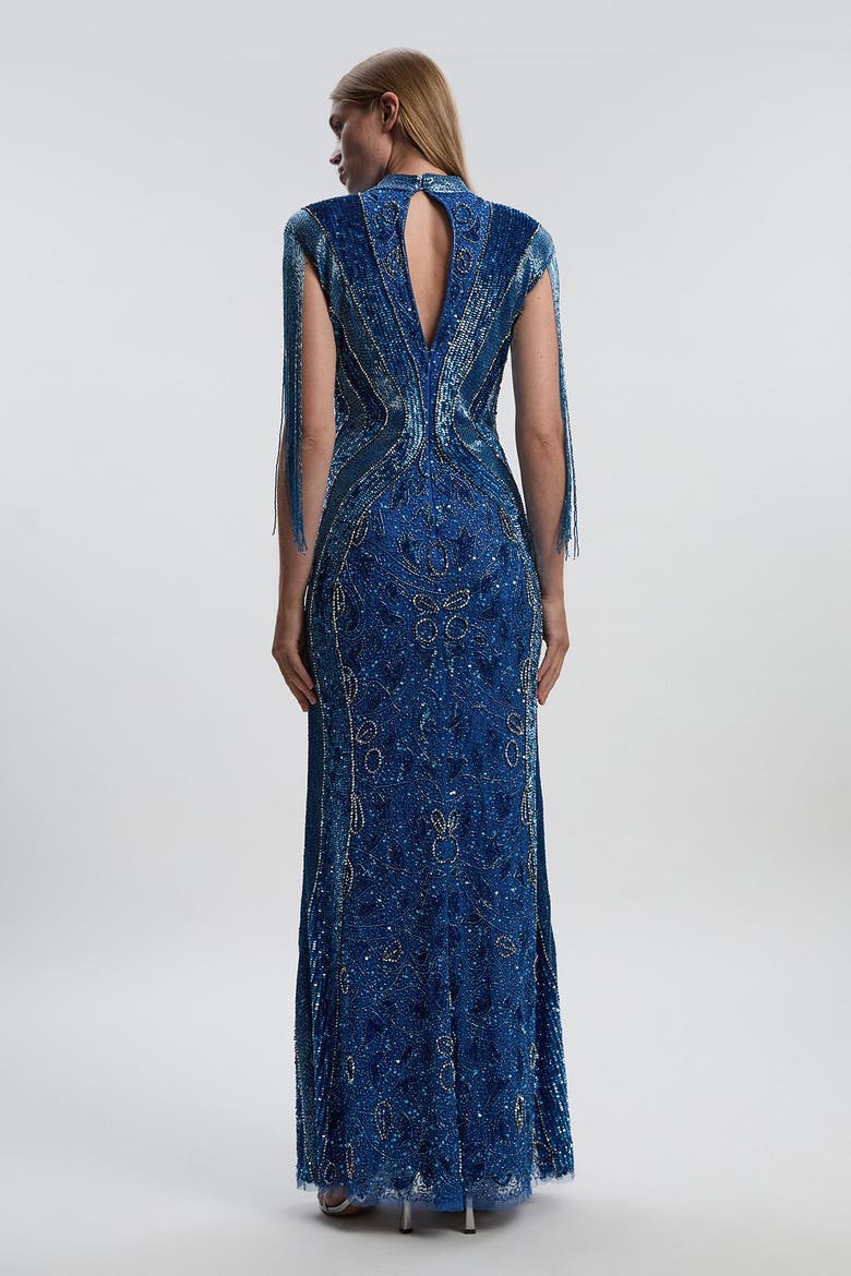 Petite Beaded Cap Sleeve Maxi Dress, Alternate, color, Blue