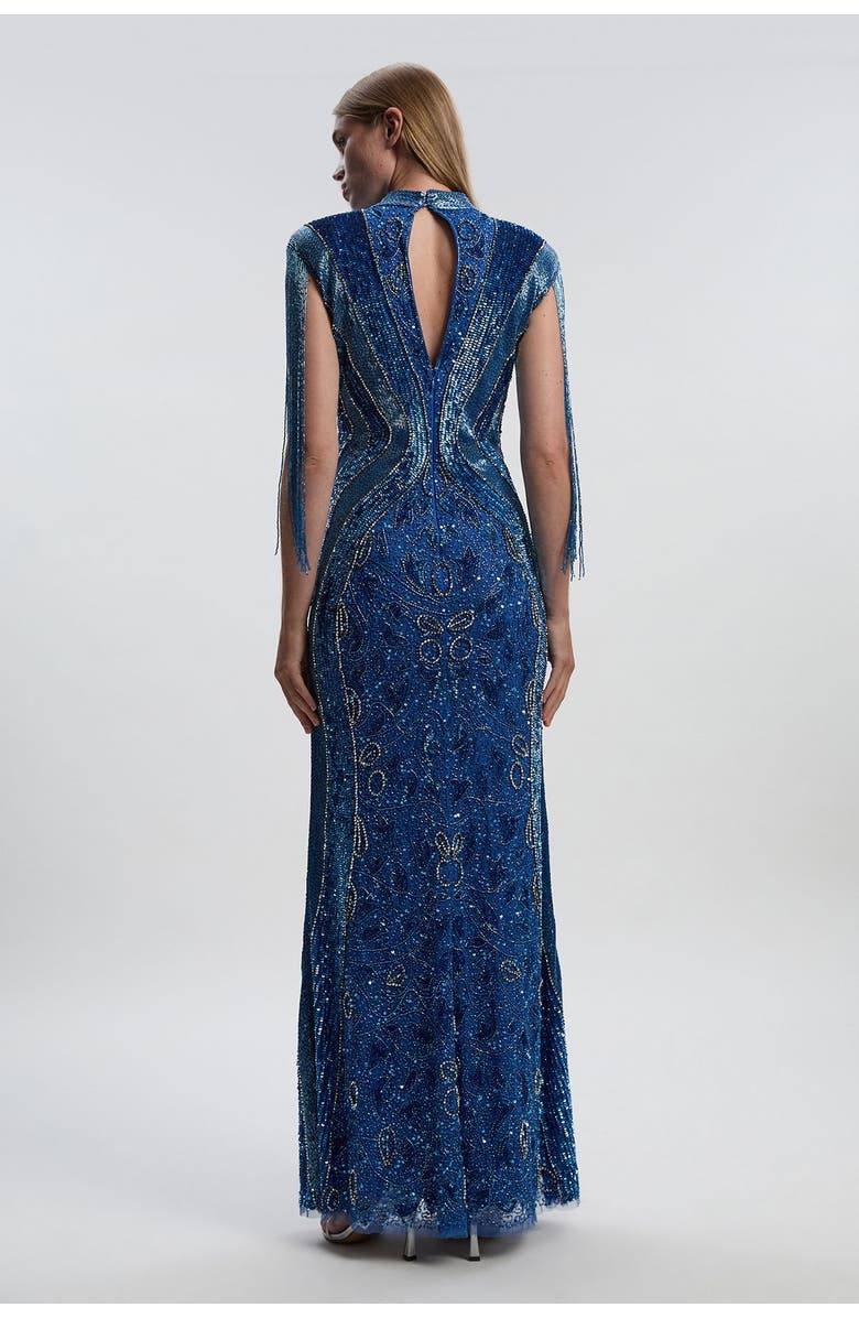 Karen Millen Petite Beaded Cap Sleeve Maxi Dress, Alternate, color, Blue