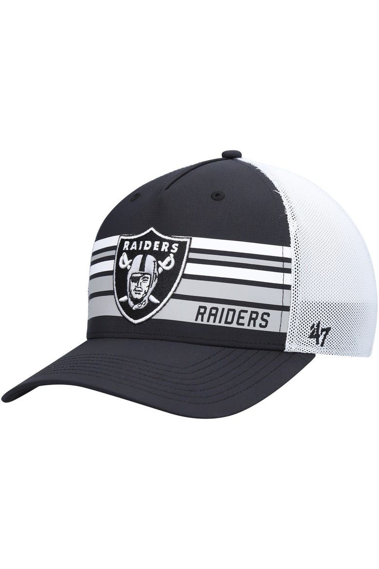 Men's '47 Black/White Las Vegas Raiders Altitude II MVP Trucker Snapback Hat, Main, color, Black