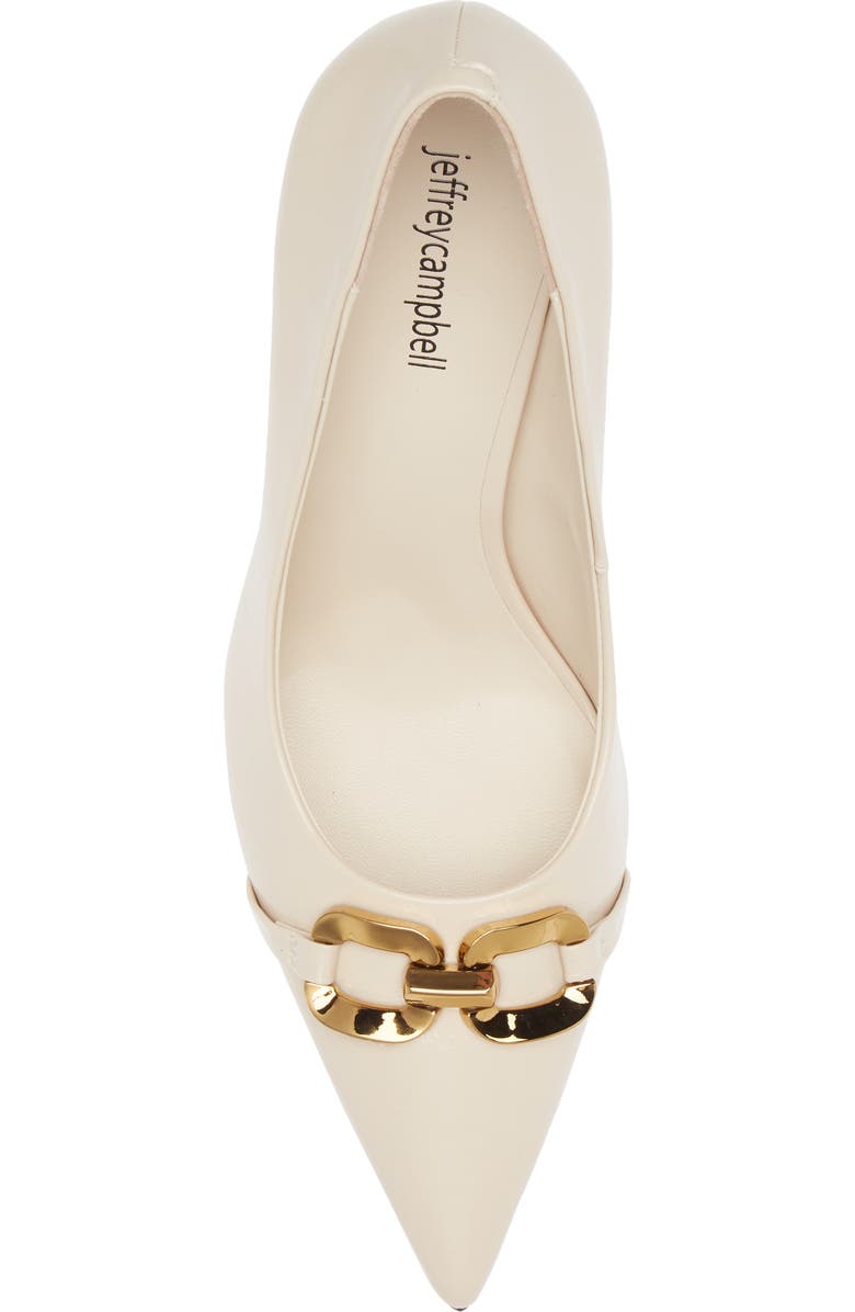Jeffrey Campbell Authority Pointed Toe Pump, Alternate, color, Ivory Crinkle/ Gold