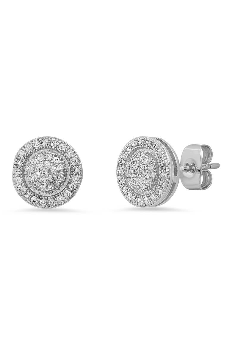 Round Pave Simulated Diamond Stud Earrings, Main, color, METALLIC