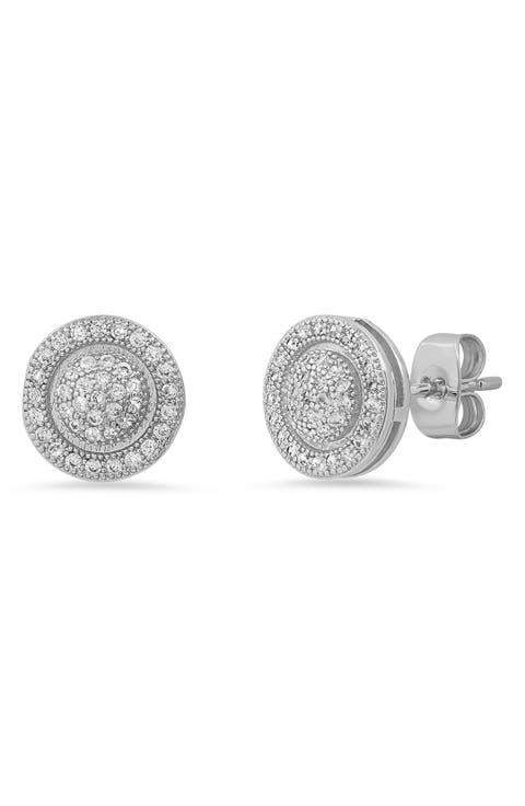 Round Pave Simulated Diamond Stud Earrings