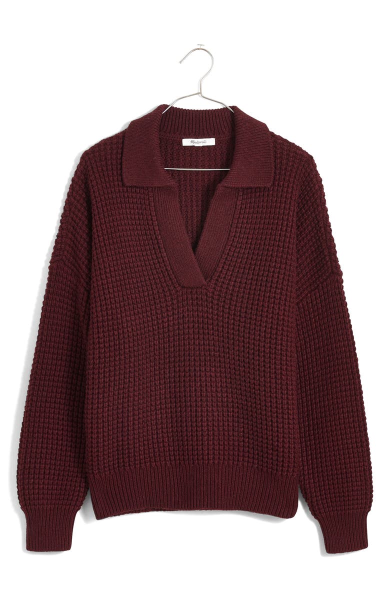 Madewell Waffle Knit Henley Sweater, Alternate, color, Heather Currant
