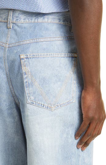 Denim Print Leather Jeans