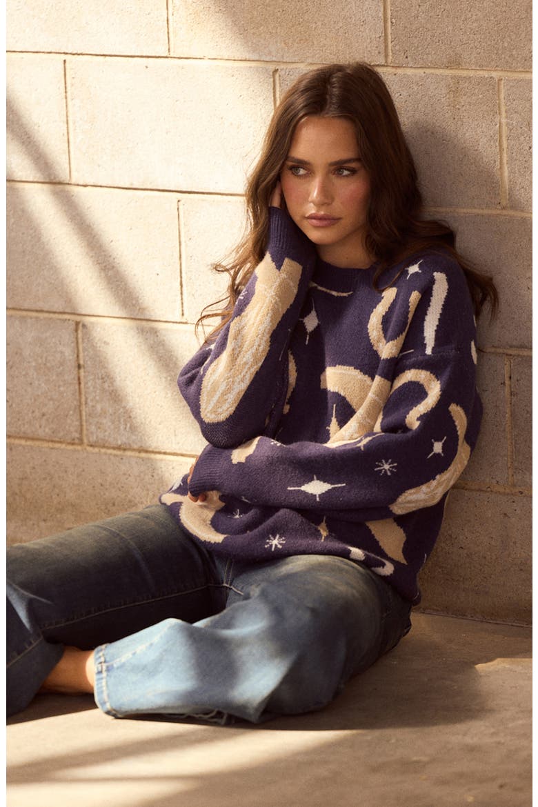 Lucky Boots Crewneck Sweater, Alternate, color, NAVY