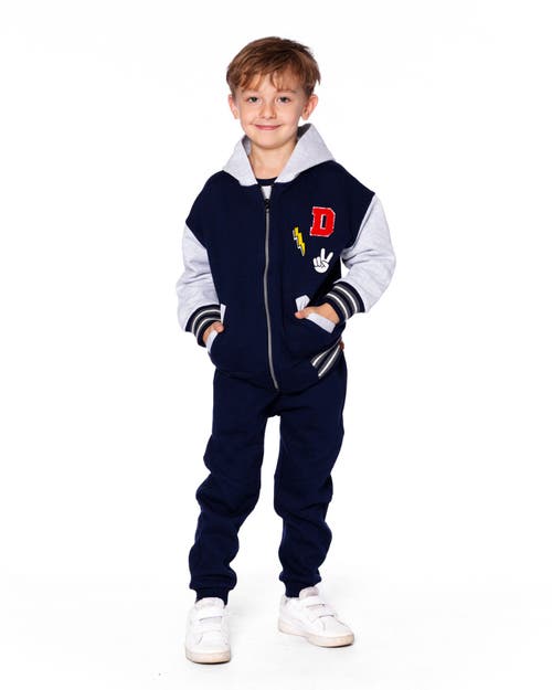 Deux Par Deux Full Zip Hooded Fleece Jacket Varsity In Multi