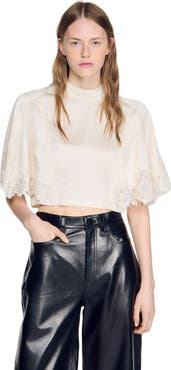 SANDRO Satin cape-effect crop top