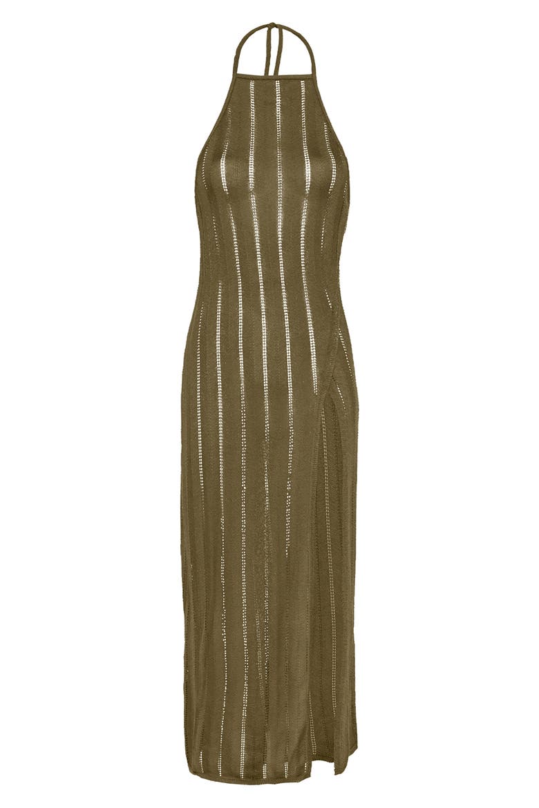 Open Stitch Halter Cover-Up Dress, Alternate, color, GREEN